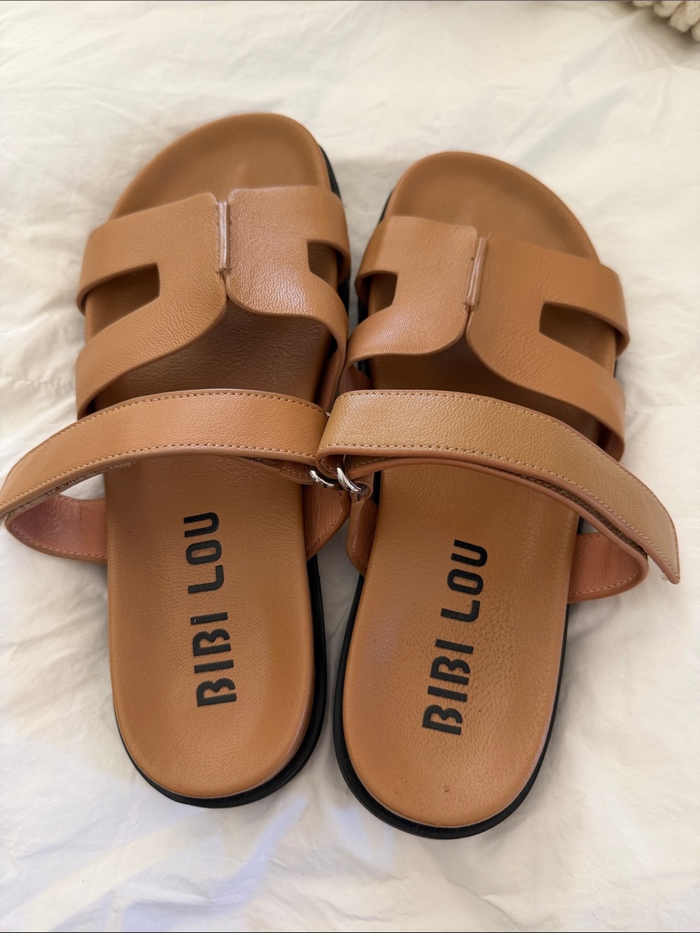 Bibi Lou Tan Double-Strap Ankle-Secured Sandals